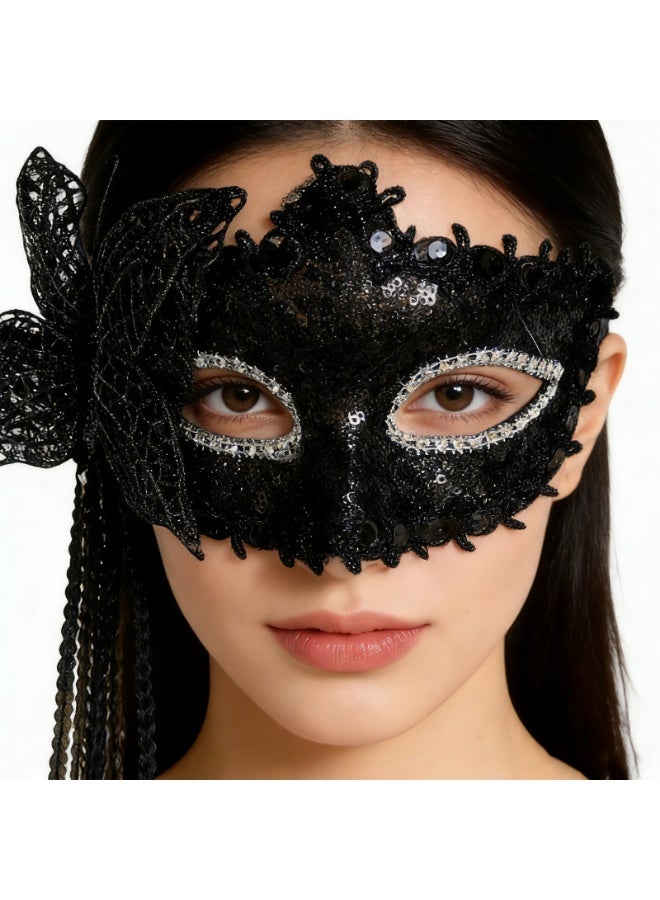 Half Face Mask Venetian Masquerade Eye Mask Black Exquisite Women Men Carnival Party Decoration,2 PCS - Image 2